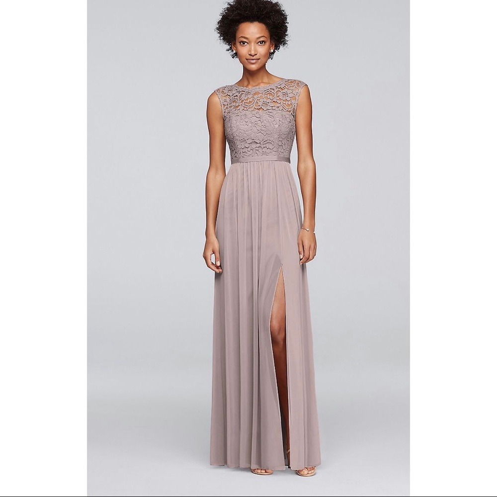 Long Bridesmaid Dress with Lace Bodice